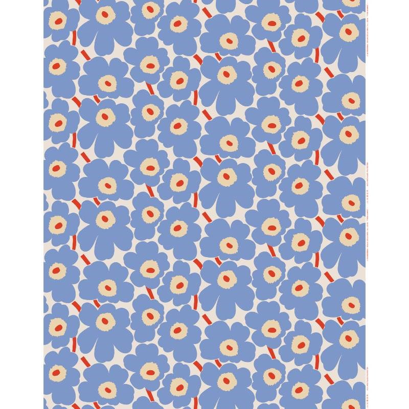 Pieni Unikko Outdoor fabric in off white, light blue, melon, orange red
