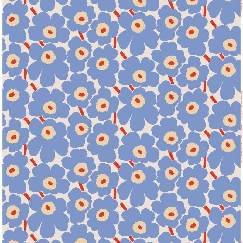 Pieni Unikko Outdoor fabric in off white, light blue, melon, orange red