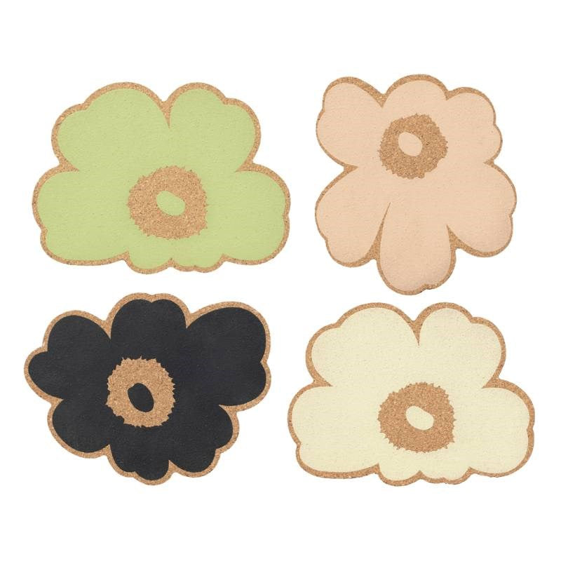 Unikko Cork coaster 12cm 4 pcs in multi assortment