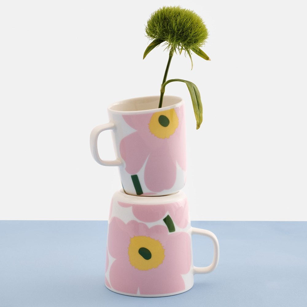 Unikko Mug 400ml in white, pink, light yellow, green