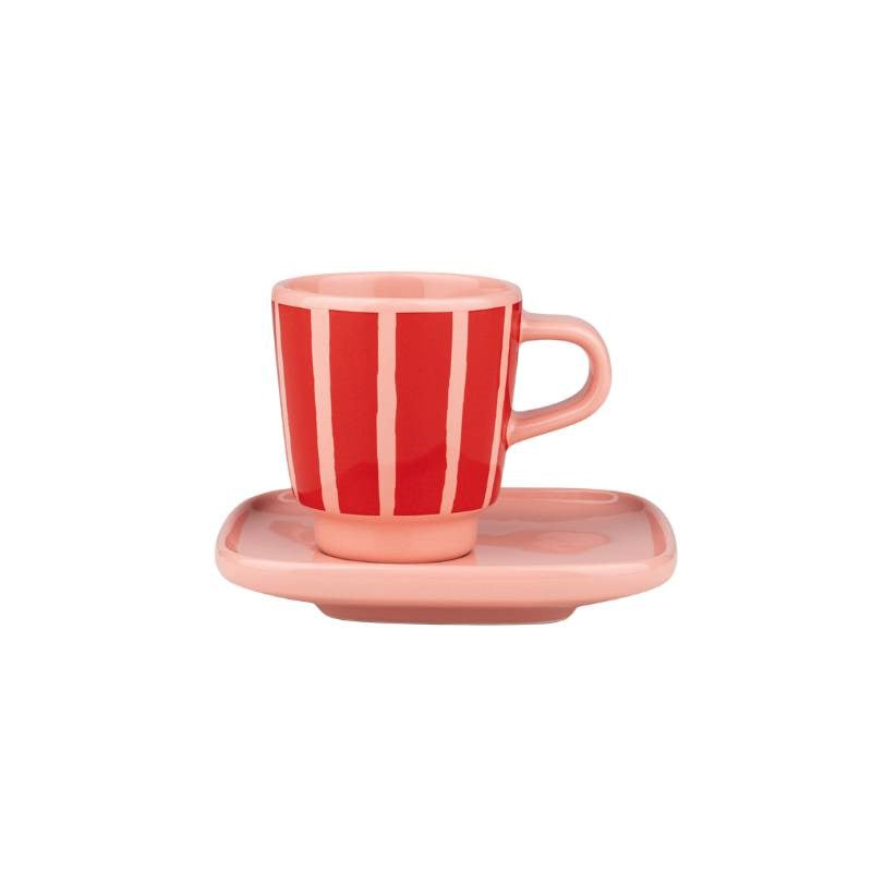 Piccolo Espresso cup and plate in salmon red, orange red