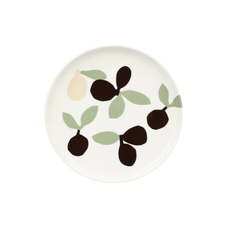 Omppo Plate 20cm in white, sage, black, brown, linen