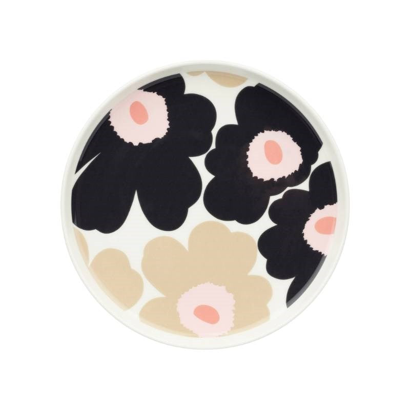 Unikko Plate 20cm in off white, charcoal, sand, pink