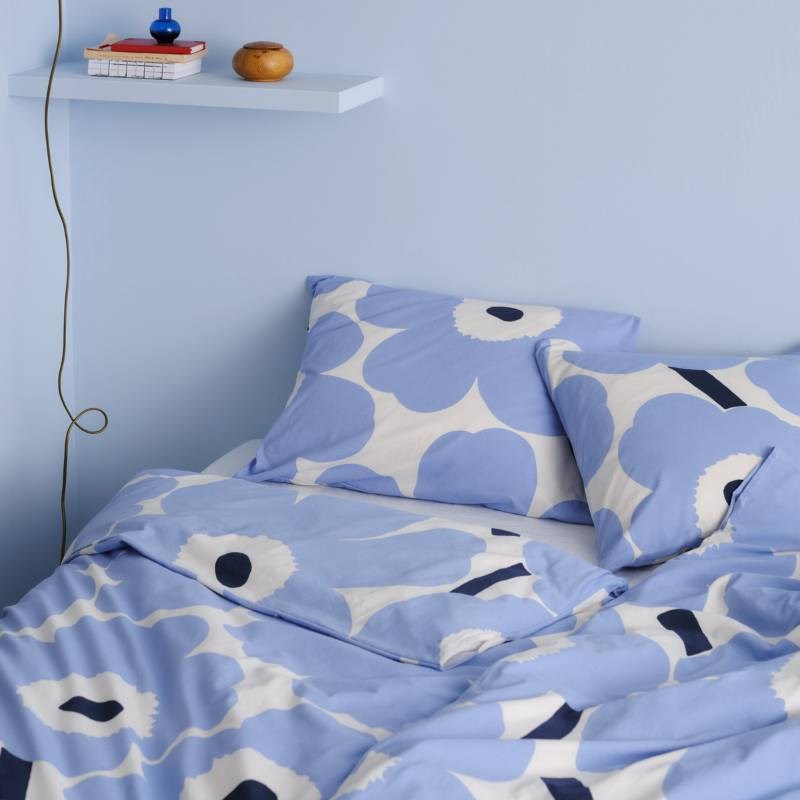 Unikko Jersey Jersey Duvet Cover in off white, light blue, navy
