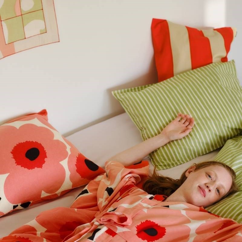 Unikko Pillow Case 50x70/75cm in off white, coral, orange red, charcoal