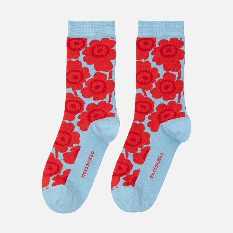 Linjaus Unikko Socks in red, blue