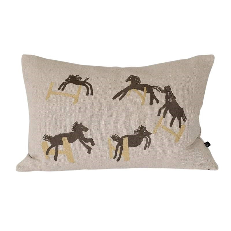 Jumping Horse Embroidered Cushion Cover 60x40cm