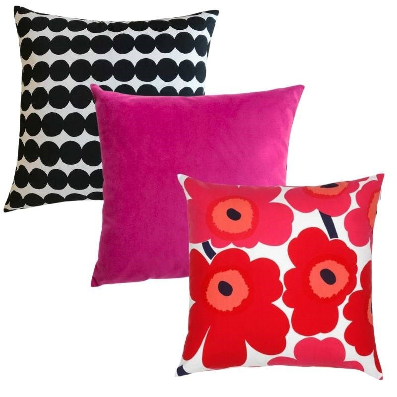 Pieni Unikko reds and Rasymatto 3 Cushion Bundle