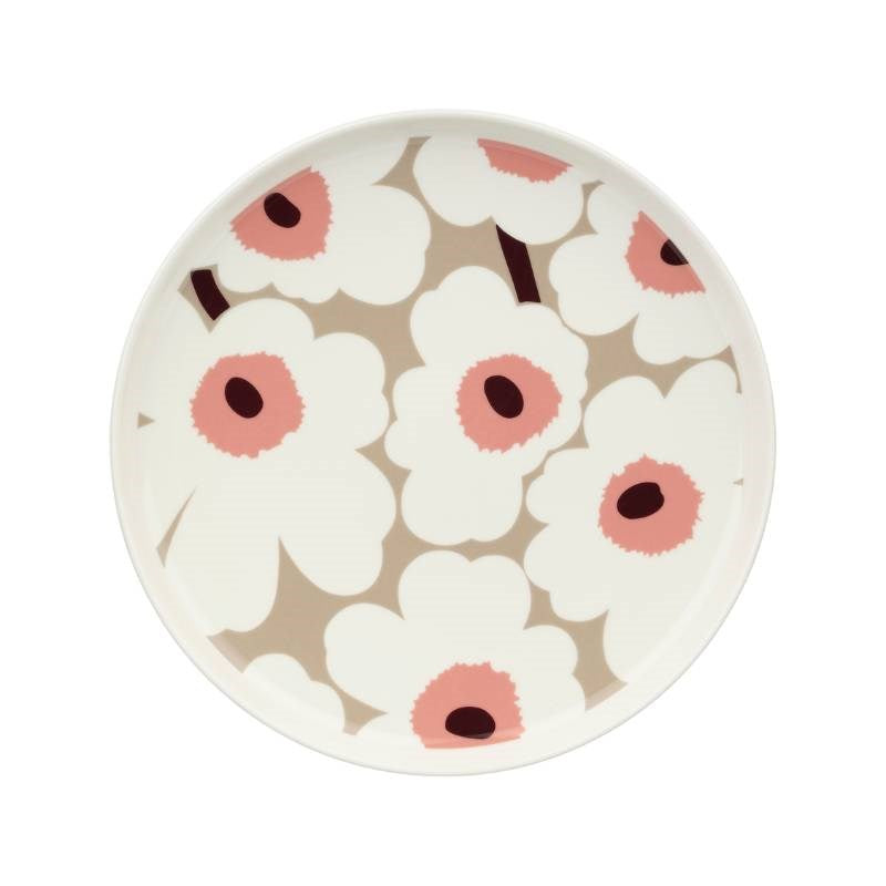 Oiva Unikko Plate 25cm in white, clay, powder, dark wine