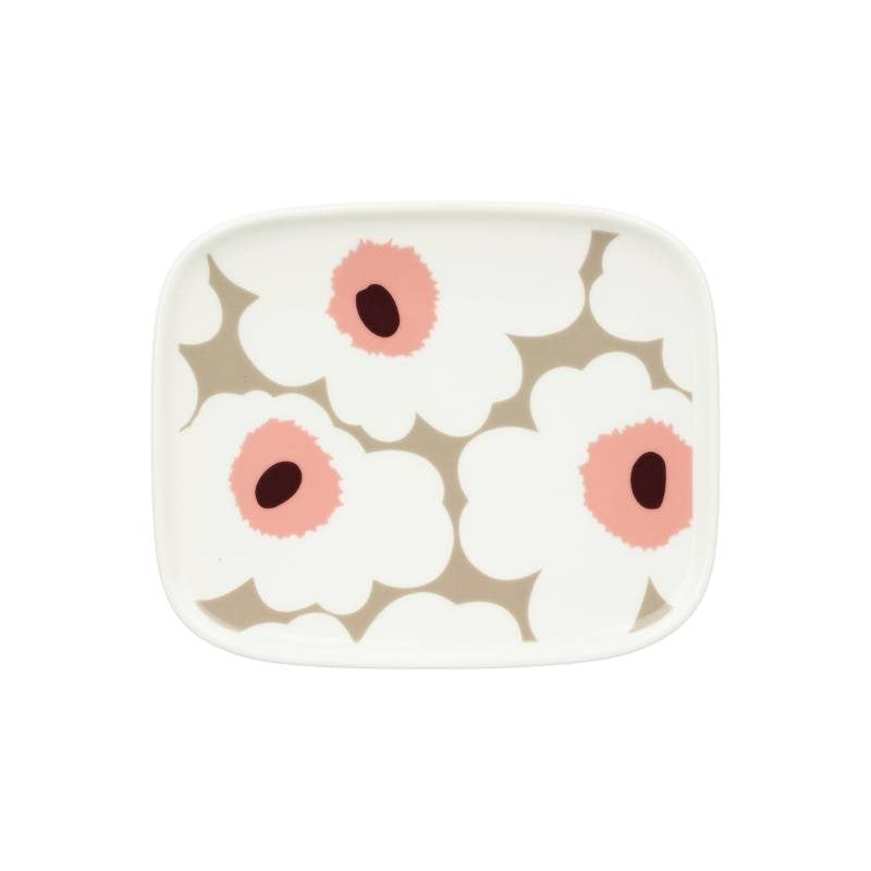 Oiva Unikko Plate 15x12cm in white, clay, powder, dark wine