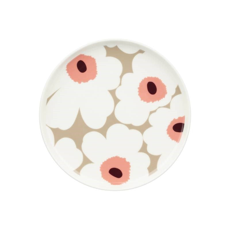 Oiva Unikko Plate 20cm in white, clay, powder, dark wine