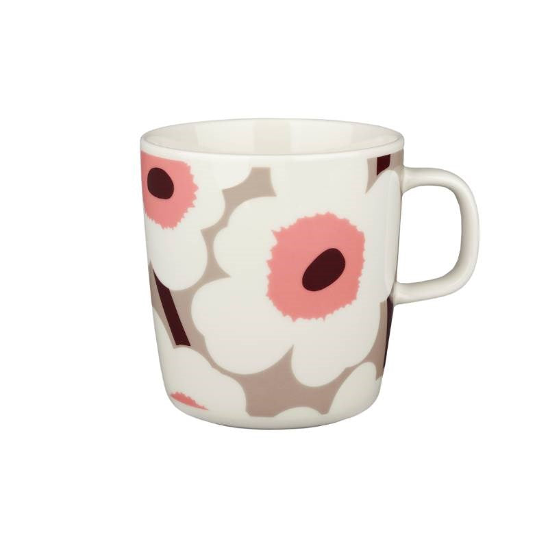 Oiva Unikko mug 400ml in white, clay, powder, dark wine