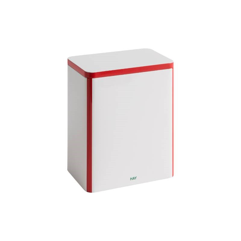 Tin Container, large, in off-white and red