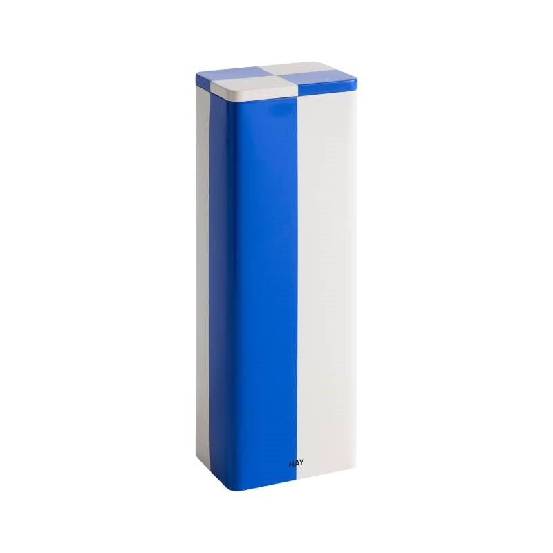 Tin Container, slim, in blue and off-white