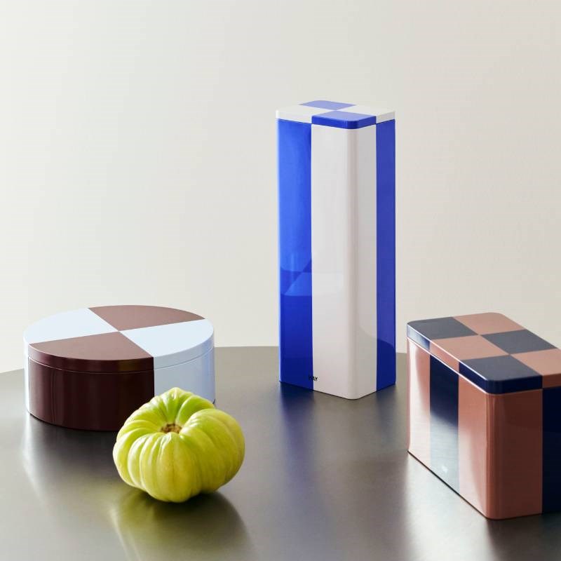 Tin Container, slim, in blue and off-white