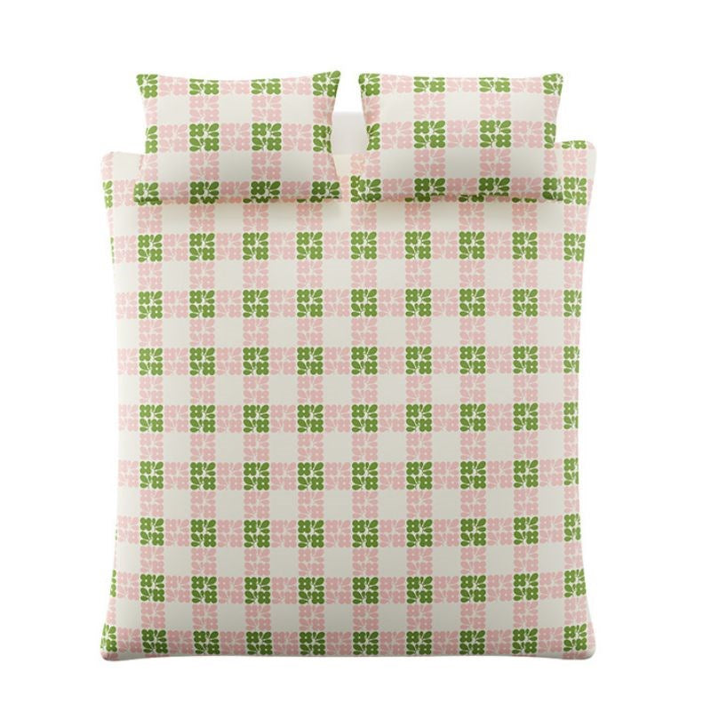 Floret Check Bedding Set in dill pink