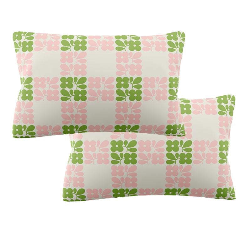 Floret Check Pillowcase Pair 50x75cm in dill pink