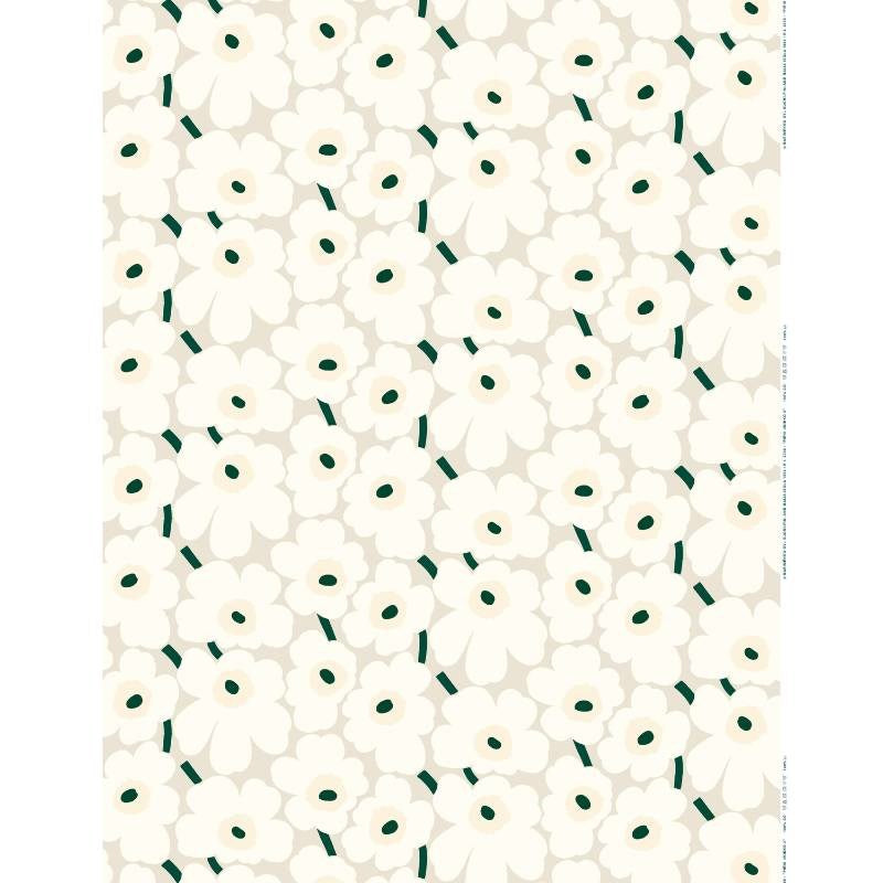 Pieni Unikko 2 Organic Cotton Fabric in beige, natural white, dark green