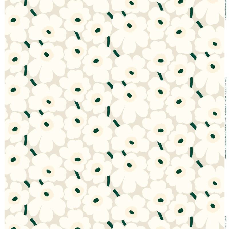Pieni Unikko 2 Organic Cotton Fabric in beige, natural white, dark green