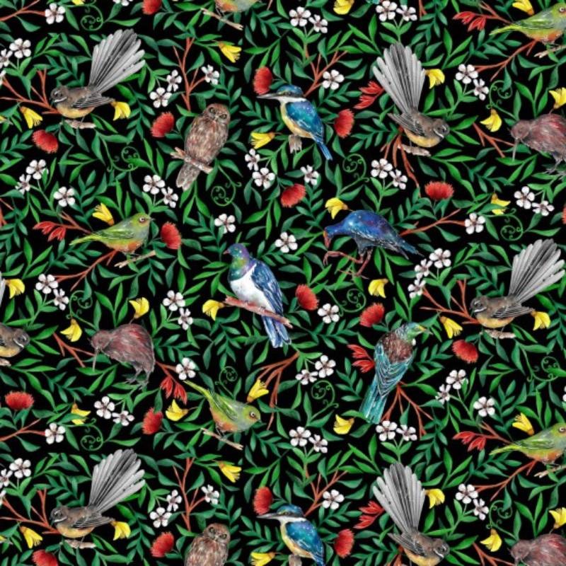 New Zealand Natives Fabric in black