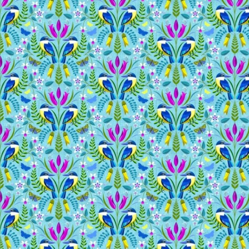 Kingfishers Fabric in blue