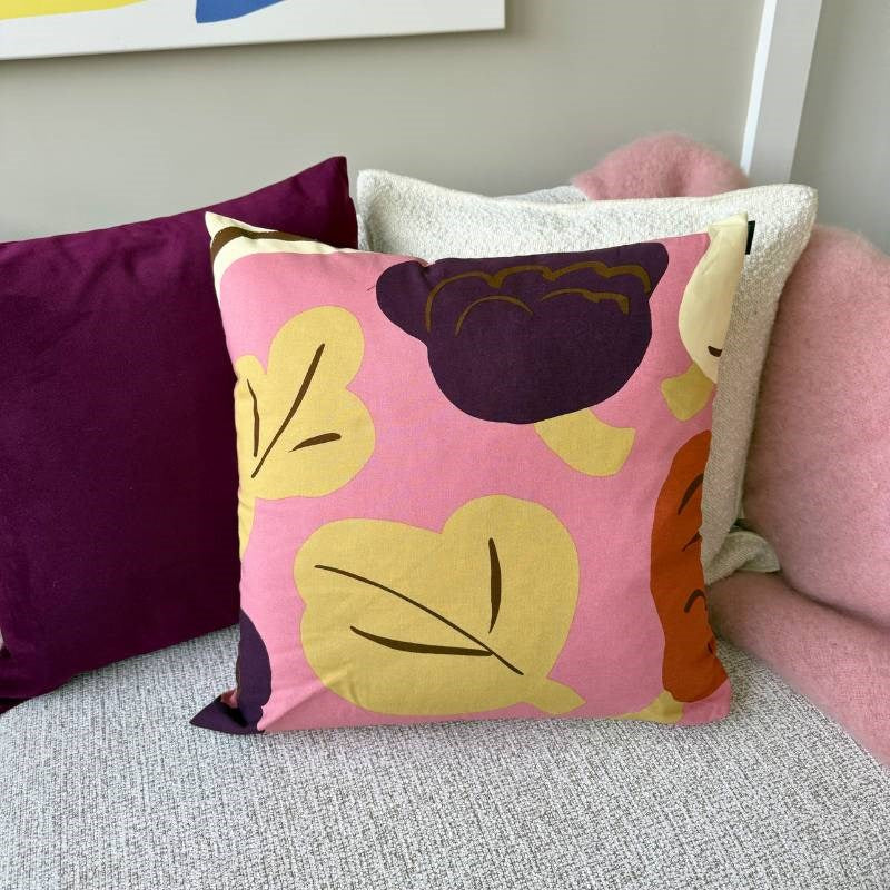 Kukasta kukkaan Cushion Cover 50cm in pink, off white, plum, terracotta