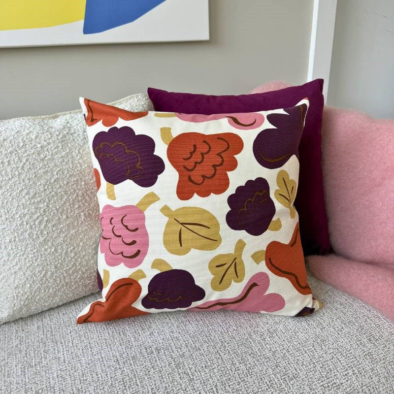 Pieni Kukasta kukkaan Cushion Cover 50cm in off white, plum, pink, terracotta