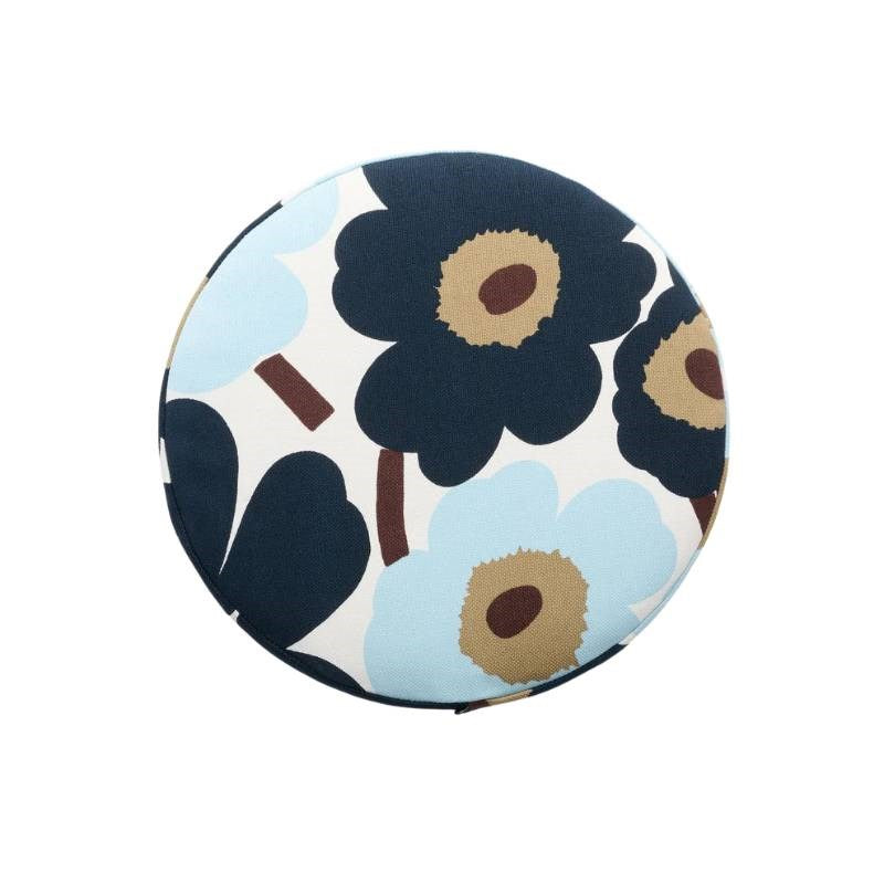 Pieni Unikko Seat cushion in white, blueberry, cool blue, dark brown