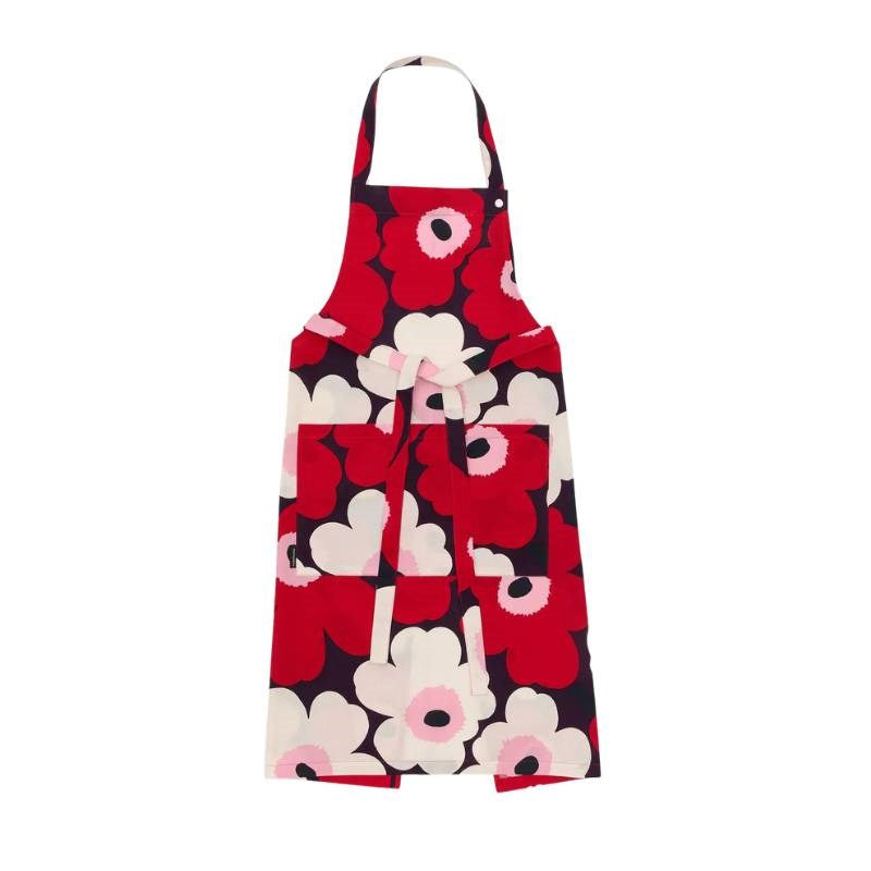 Pieni Unikko Apron in plum, cranberry, off white, rose