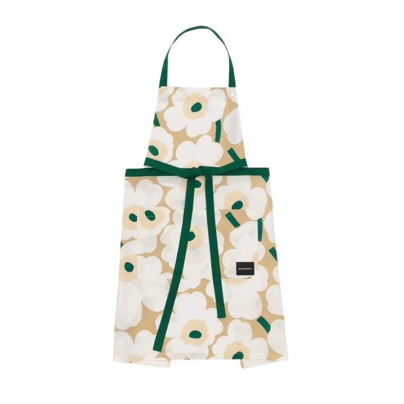 Pieni Unikko Apron in sand, white, hay, emerald