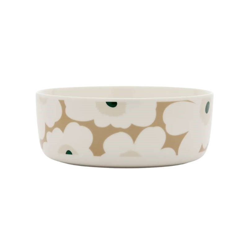 Oiva Unikko Serving Bowl 1.5l in white, beige, light sand, dark green