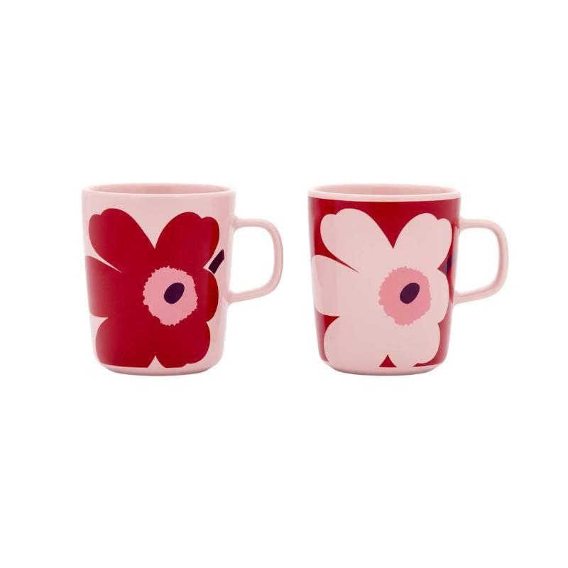 Oiva Juhla Unikko Mug 250ml 2 pcs in pink, cranberry, plum