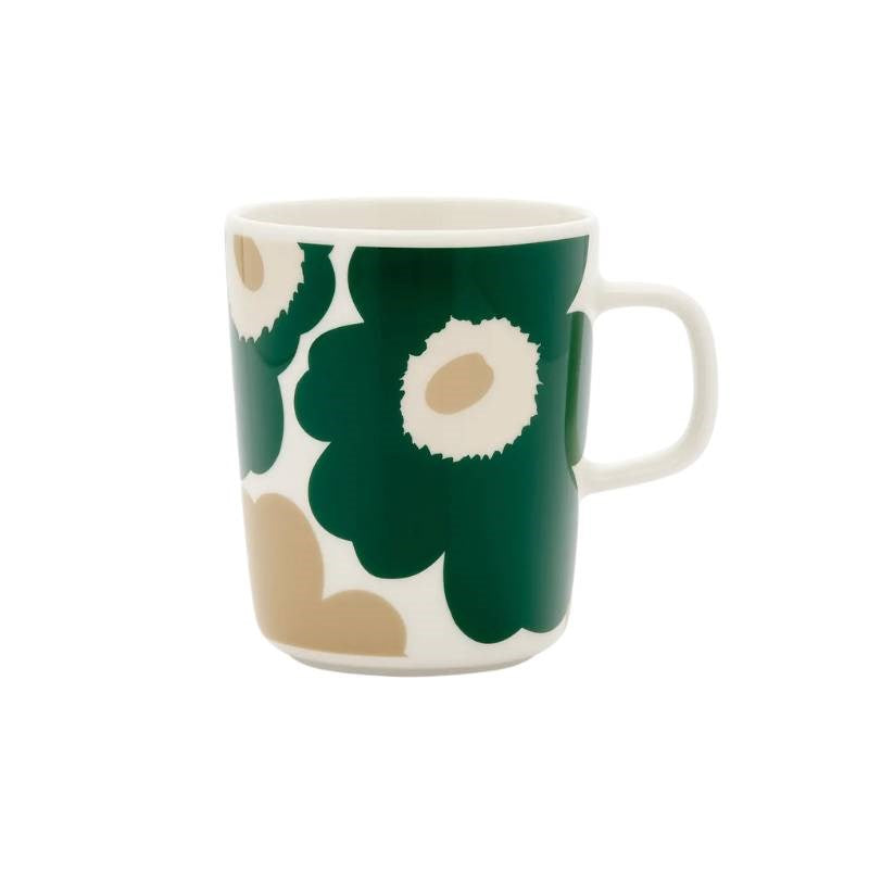 Oiva Unikko Mug 250ml in white, dark green, beige, light sand
