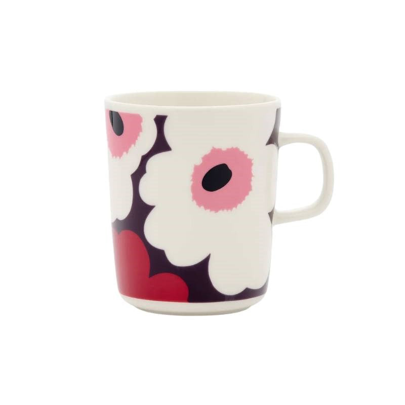 Oiva Unikko Mug 250ml in white, plum, cranberry, pink