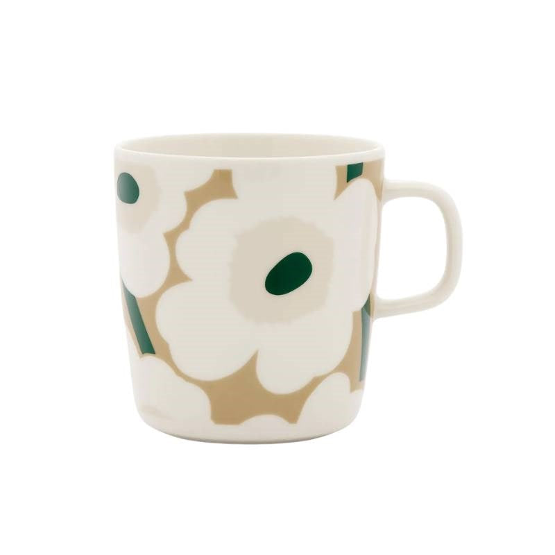 Oiva Unikko Mug 400ml in white, beige, light sand, dark green