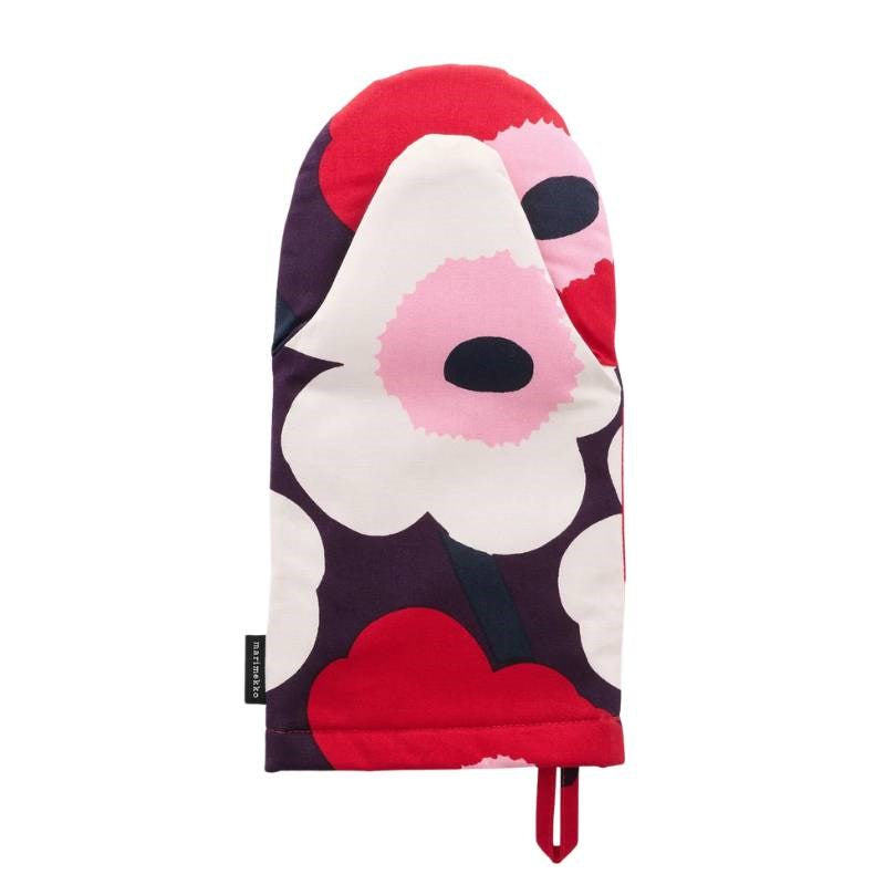 Pieni Unikko Oven Mitten in plum, cranberry, off white, rose