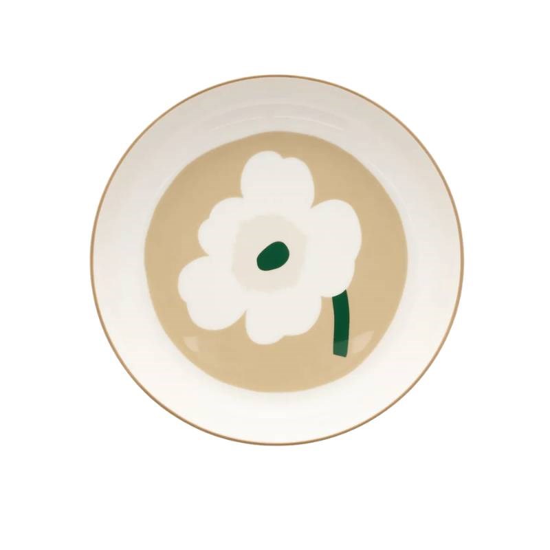 Oiva Unikko Deep Plate 20.5cm in white, beige, light sand, dark green