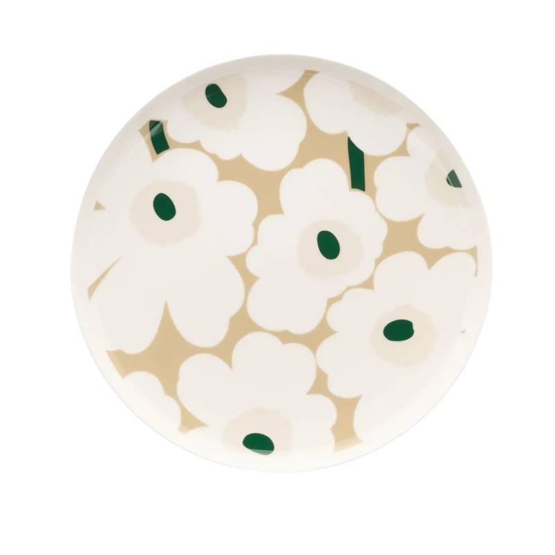Oiva Unikko Plate 25cm in white, beige, light sand, dark green