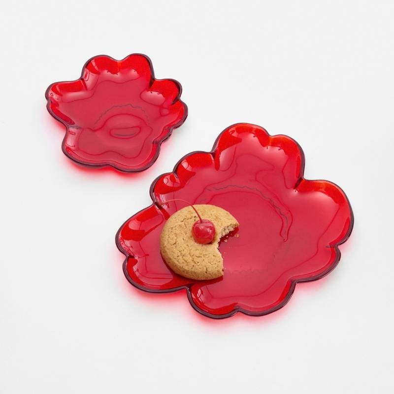 Unikko Glass plate 13cm in red