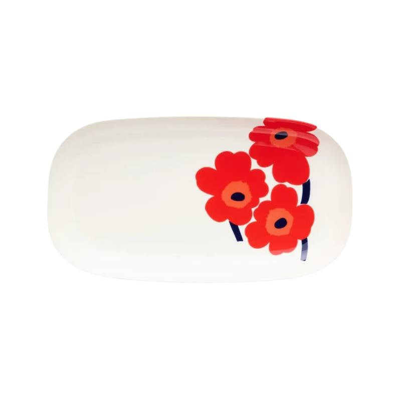 Oiva Unikko Serving plate 17x32cm in white, red, blue