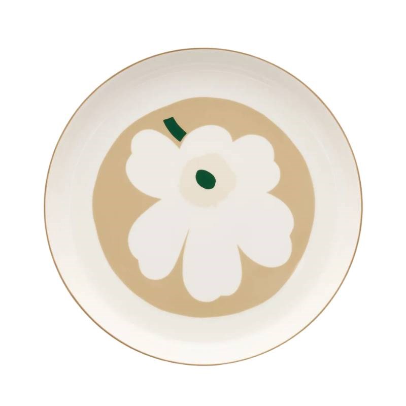 Oiva Unikko Serving dish 32cm in white, beige, light sand, dark green