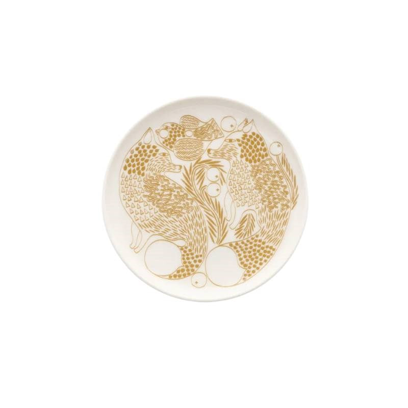Oiva Piirto Ketunmarja Plate 13.5cm in white, bronze brown