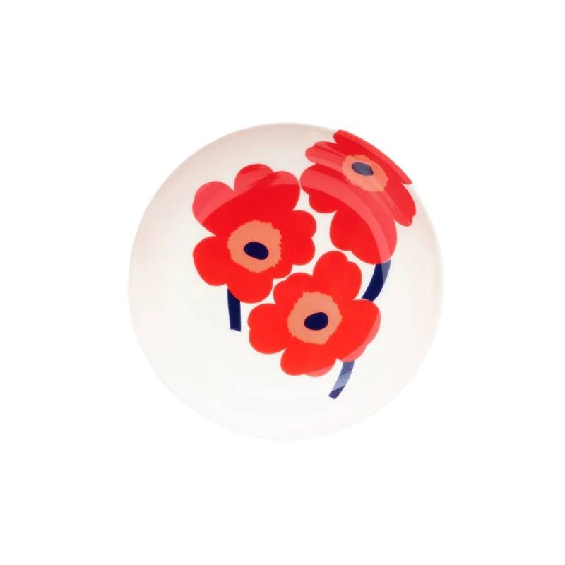 Oiva Unikko Dish 16cm in white, red, blue
