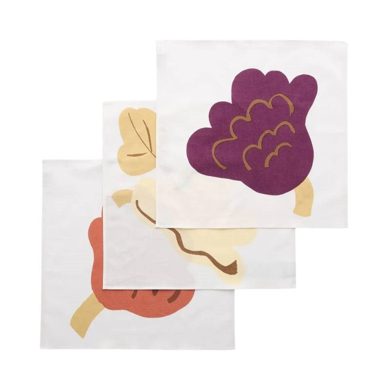 Kukasta kukkaan fabric Napkin 3 pcs in white, plum, terracotta, ochre