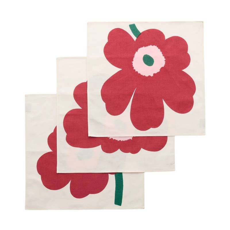 Unikko fabric Napkin 3 pcs in off white, cranberry, rose