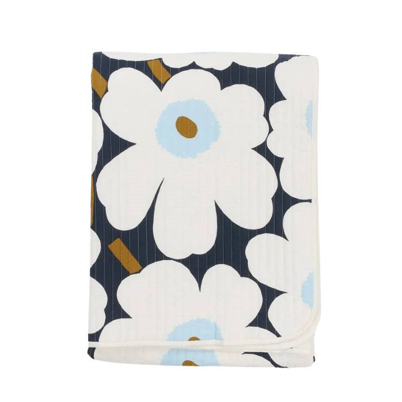 Unikko Bedspread 260x260cm in blueberry, off white, cold blue