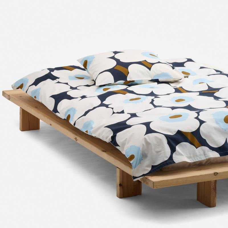 Unikko Duvet Cover in blueberry, off white, cool blue