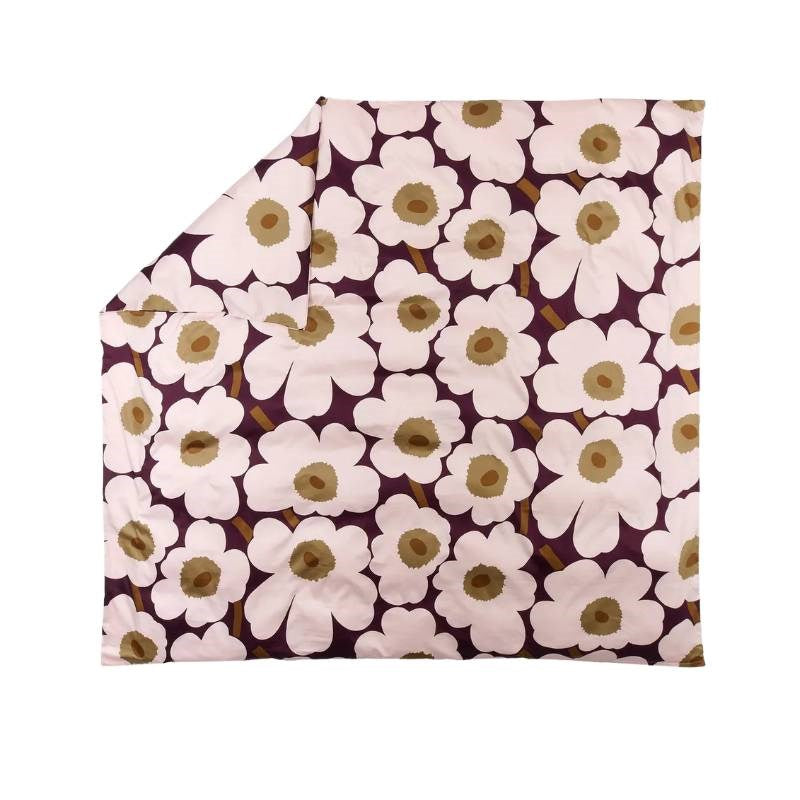 Unikko Satin Duver Cover 210x210cm in plum, pink, elmwood, toffee