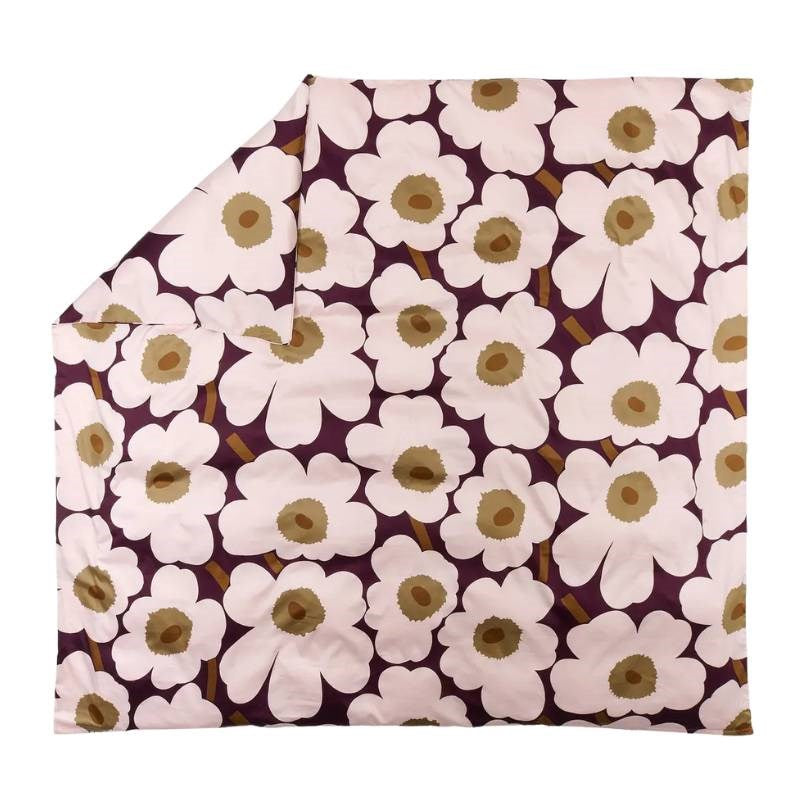 Unikko Satin Duver Cover 240x220cm in plum, pink, elmwood, toffee