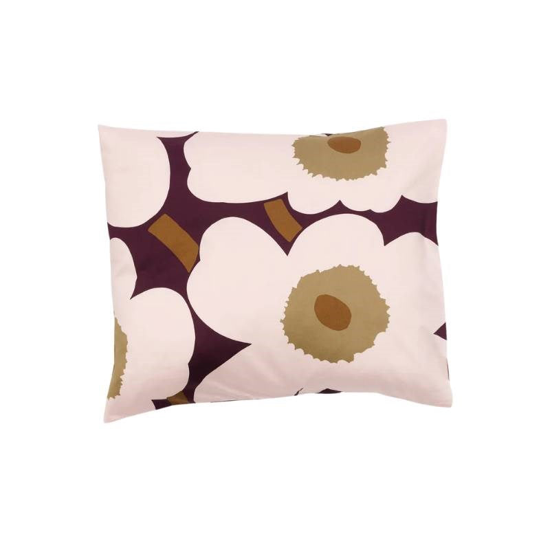 Unikko Satin Pillow Case 50x70/75cm in plum, pink, elmwood, toffee